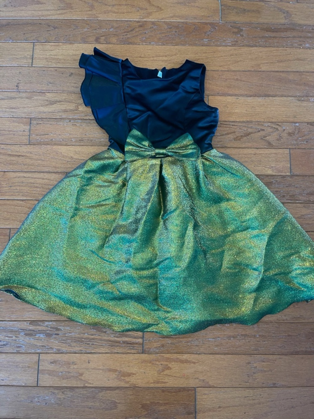 Black and Shimmery Green Party Dress with Bow